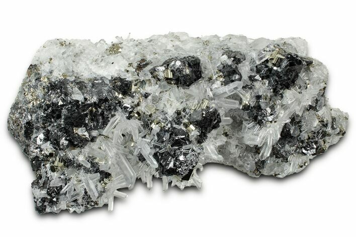 Shining Sphalerite & Pyrite Crystals on Needle-Like Quartz - Peru #347587